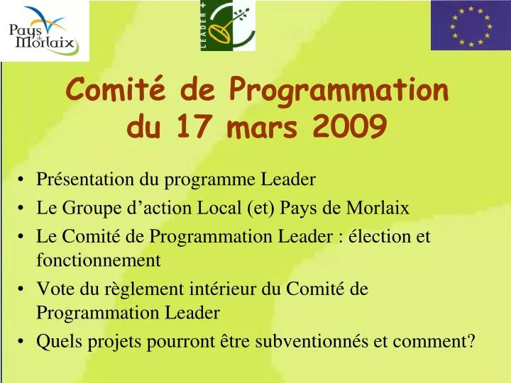 comit de programmation du 17 mars 2009