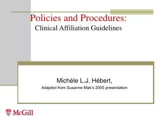 Policies and Procedures: Clinical Affiliation Guidelines