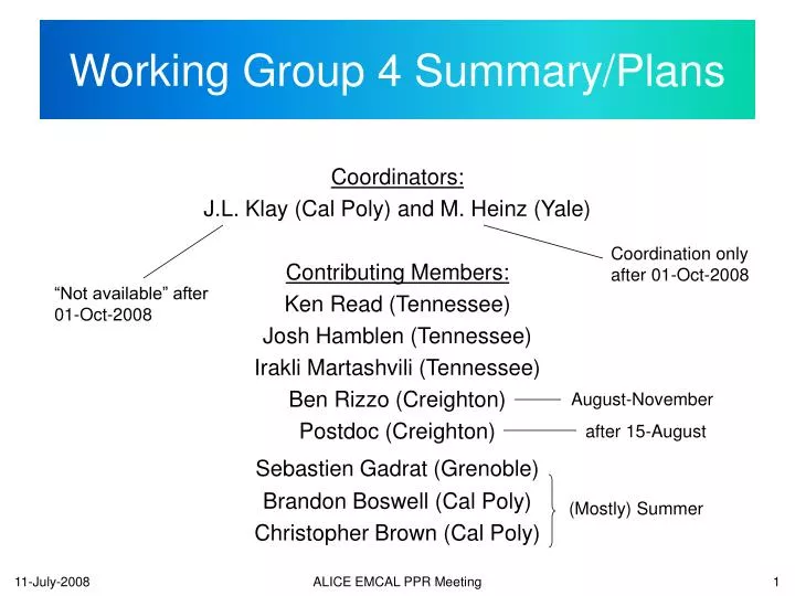 working group 4 summary plans