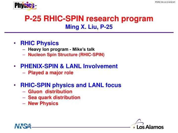 p 25 rhic spin research program ming x liu p 25