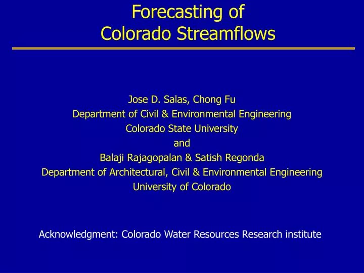 predictability and long range forecasting of colorado streamflows