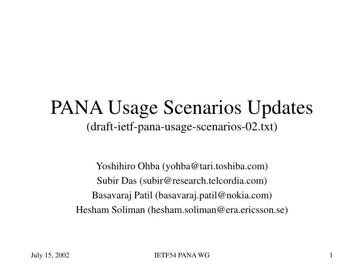 pana usage scenarios updates draft ietf pana usage scenarios 02 txt