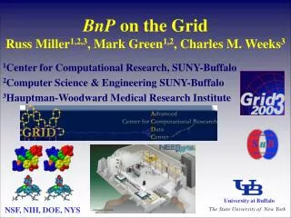 BnP on the Grid Russ Miller 1,2,3 , Mark Green 1,2 , Charles M. Weeks 3