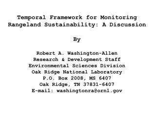 Temporal Framework for Monitoring Rangeland Sustainability: A Discussion By