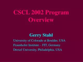 CSCL 2002 Program Overview