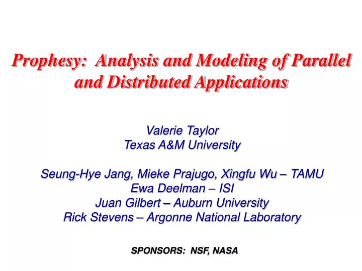 prophesy analysis and modeling of parallel and distributed applications
