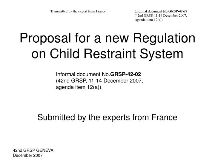 proposal for a new regulation on child restraint system