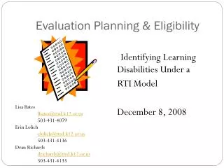Evaluation Planning &amp; Eligibility
