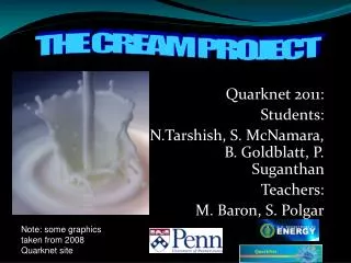 Quarknet 2011: Students: N.Tarshish, S. McNamara, B. Goldblatt, P. Suganthan Teachers: