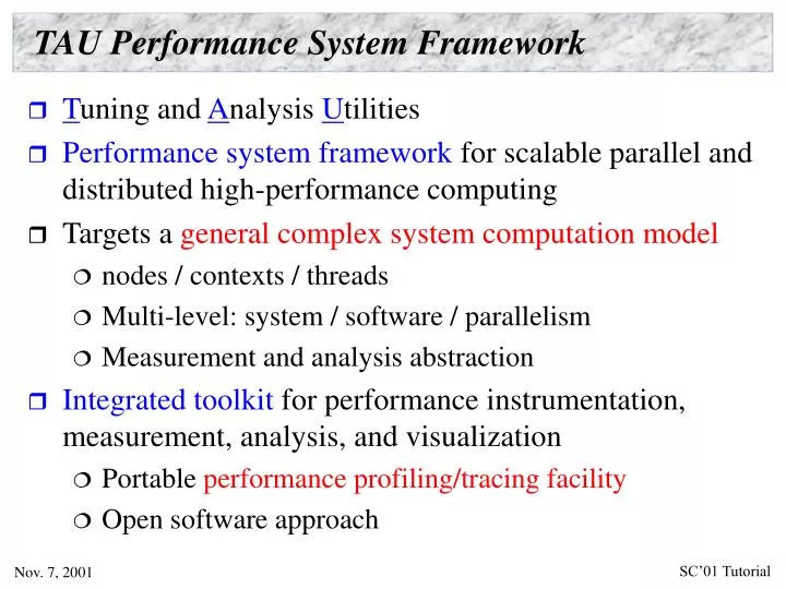 tau performance system framework