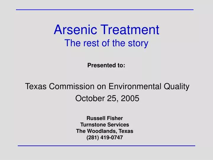 arsenic treatment the rest of the story