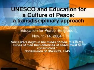 UNESCO and Education for a Culture of Peace: a transdisciplinary approach