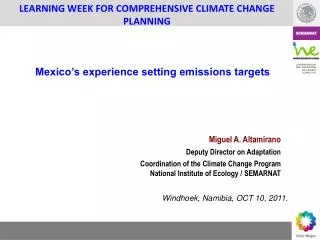 LEARNING WEEK FOR COMPREHENSIVE CLIMATE CHANGE PLANNING