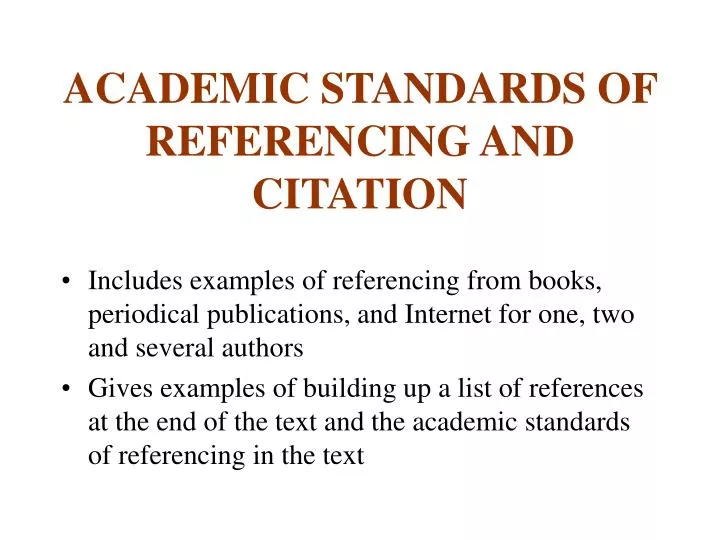 academic standards of referencing and citation