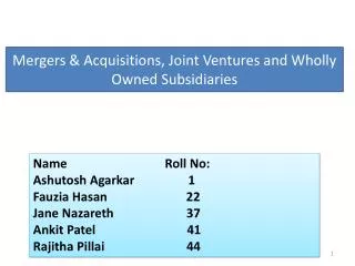 Mergers &amp; Acquisitions , Joint Ventures and Wholly Owned Subsidiaries