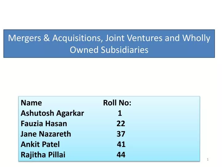 mergers acquisitions joint ventures and wholly owned subsidiaries