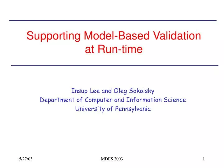supporting model based validation at run time