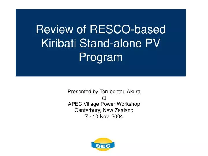 review of resco based kiribati stand alone pv program