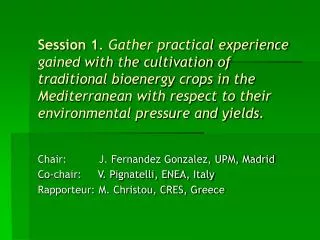 Chair: J. Fernandez Gonzalez, UPM, Madrid Co-chair: V. Pignatelli, ENEA, Italy