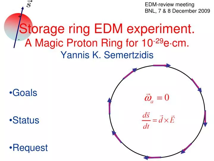 storage ring edm experiment a magic proton ring for 10 29 e cm yannis k semertzidis