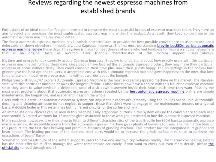 reviews regarding the newest espresso machines from established brands
