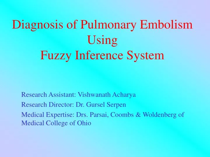 diagnosis of pulmonary embolism using fuzzy inference system