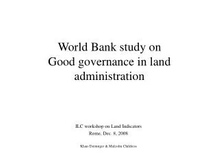 World Bank study on Good governance in land administration