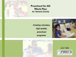 Preschool for All Work Plan for Ventura County