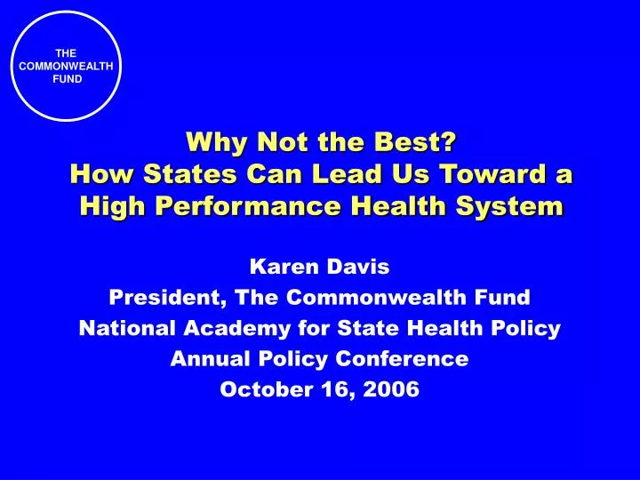 why not the best how states can lead us toward a high performance health system