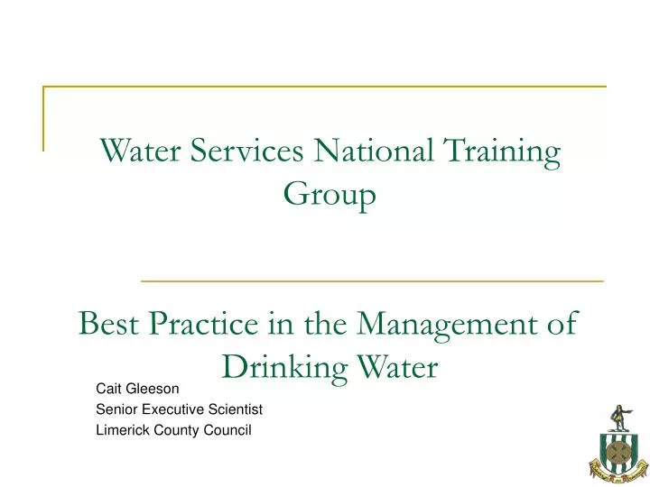 water services national training group best practice in the management of drinking water