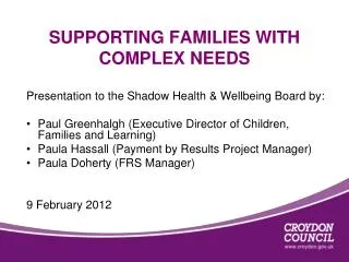 SUPPORTING FAMILIES WITH COMPLEX NEEDS