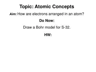 Topic: Atomic Concepts Aim: How are electrons arranged in an atom? Do Now: