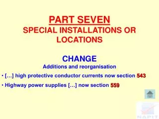 PART SEVEN SPECIAL INSTALLATIONS OR LOCATIONS CHANGE Additions and reorganisation