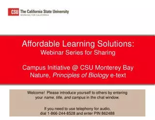 Affordable Learning Solutions: Webinar Series for Sharing Campus Initiative @ CSU Monterey Bay