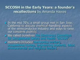 SCCOSH in the Early Years: a founder's recollections by Amanda Hawes