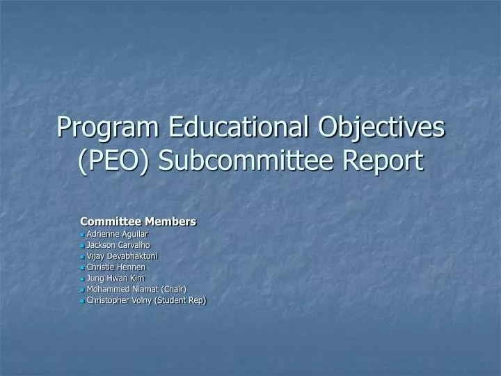 program educational objectives peo subcommittee report