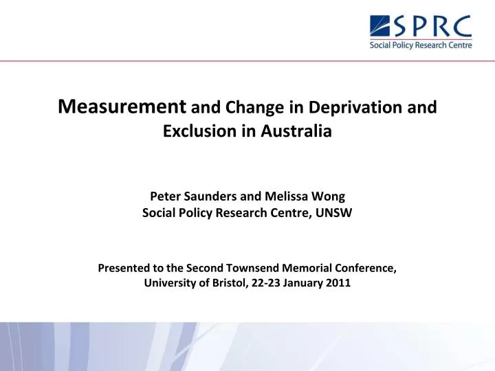measurement and change in deprivation and exclusion in australia