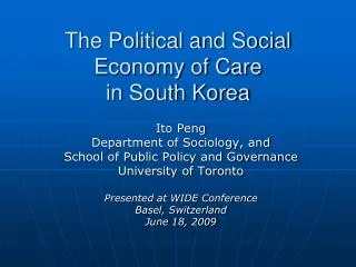 The Political and Social Economy of Care in South Korea