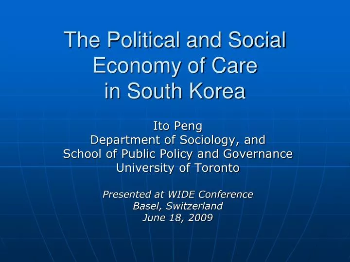 the political and social economy of care in south korea