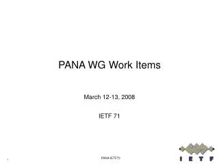 PANA WG Work Items