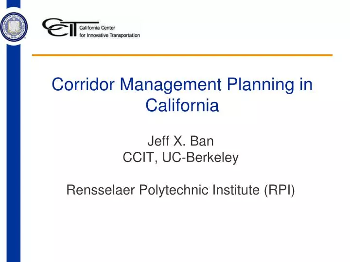 corridor management planning in california