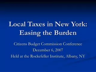 Local Taxes in New York: Easing the Burden