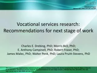 Vocational services research: Recommendations for next stage of work