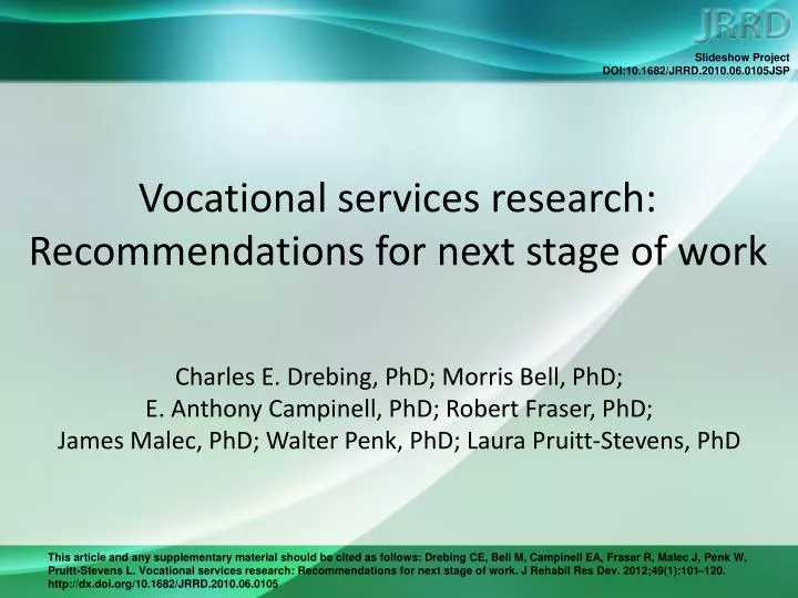 vocational services research recommendations for next stage of work