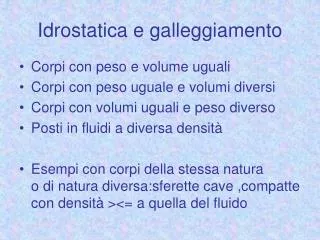 idrostatica e galleggiamento