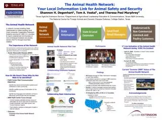 The Animal Health Network: Your Local Information Link for Animal Safety and Security