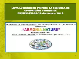lista lucr rilor primite la sesiunea de comunic ri tiin ifice bu teni ph ro 29 decembrie 2010