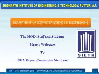 The HOD, Staff and Students Hearty Welcome To NBA Expert Committee Members