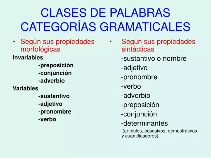 clases de palabras categor as gramaticales