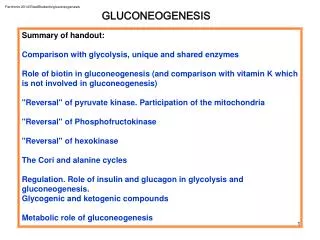 GLUCONEOGENESIS